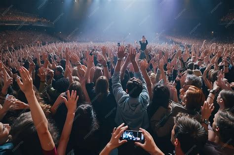 Premium Photo | A crowd of people at a concert with their hands in the air