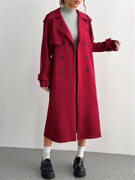 Flirla Women Trench Coat Red Noble Elegant, Spring Autumn Trench Coat ...