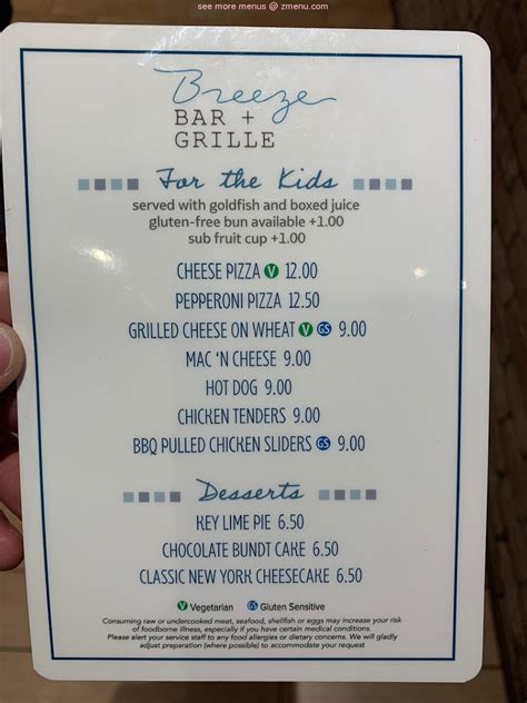 Menu at Breeze Bar & Grille, Orlando