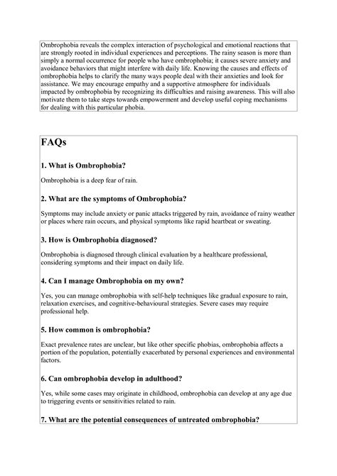 Ombrophobia: Symptoms, Causes, and Treatments for the Fear of Rain | PDF