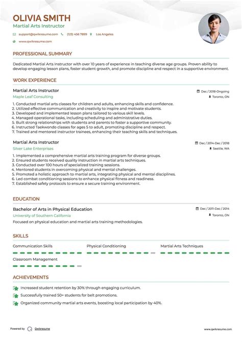 10+ Martial Arts Instructor Resume Samples & Templates for 2025