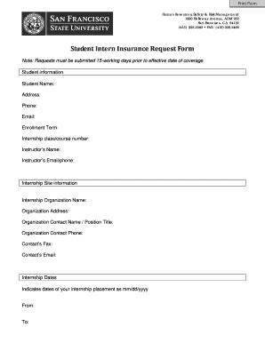 Fillable Online Student Intern Insurance Request Form - Human Resources ...