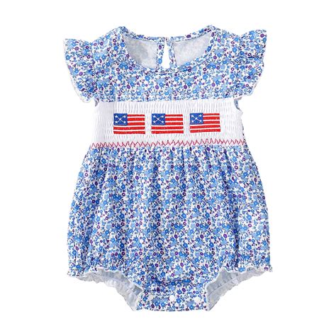 Gvdentm Baby Rompers Girl Baby Girl 4th of July Outfits Newborn Smocked ...