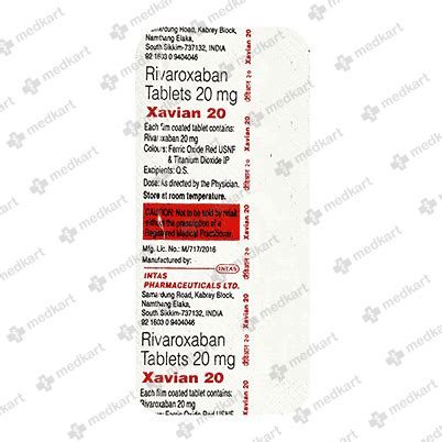 XAVIAN 20MG TABLET 10'S : View Price, Combination and Alternatives ...