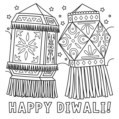 Premium Vector | Diwali Lanterns Isolated Coloring Page for Kids