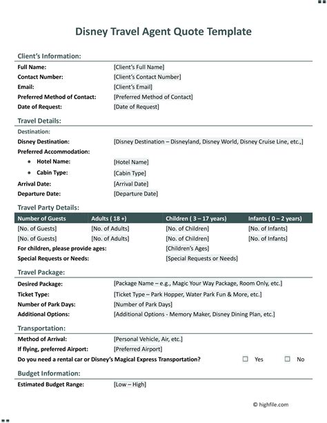 Disney Travel Agent Quote Template at Colby Westlake blog
