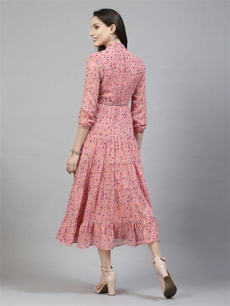 AAYU Women Printed Tiered Pink Dress – Aayu Creation Pvt Ltd.