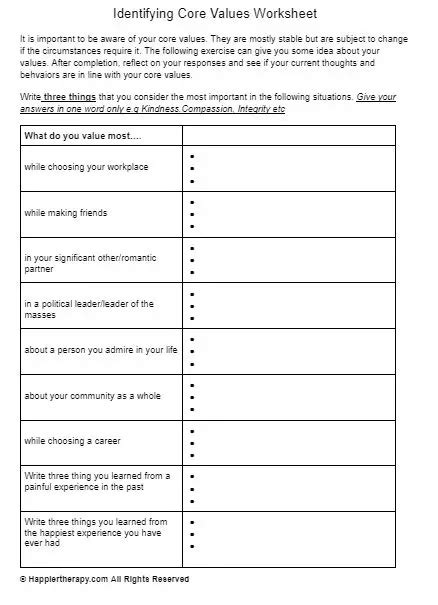 Image result for Identifying Core Values Worksheet
