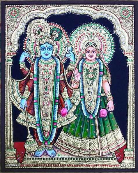 "Radha Krishna Tanjore Painting": Blue Green Tanjore Traditional_Art by ...