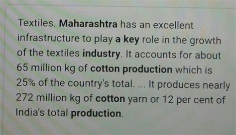 Write a short note on cotton textiles industry in Maharashtra. - Brainly.in