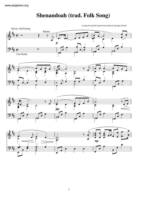 American Folk Song-Shenandoah Sheet Music pdf, - Free Score Download ★