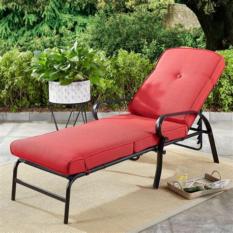 Mainstays Carson Creek Outdoor Chaise Lounge with Brick Red Cushions ...