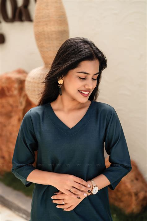 Evergreen Elegance Green Linen Blend Co ord with Curved V Neckline and ...