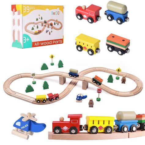 BetDEF Kids Toy: 39-Pcs Wooden Train Set - Double Sided Tracks Ideal ...