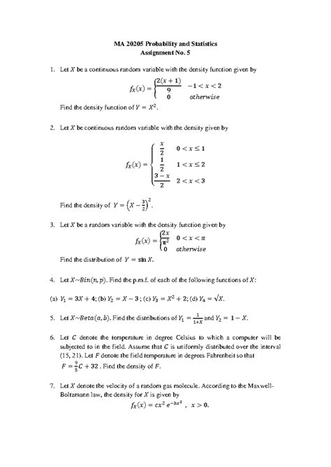 Assign 5 2024 Autumn - MA 20205 Probability and Statistics Assignment ...