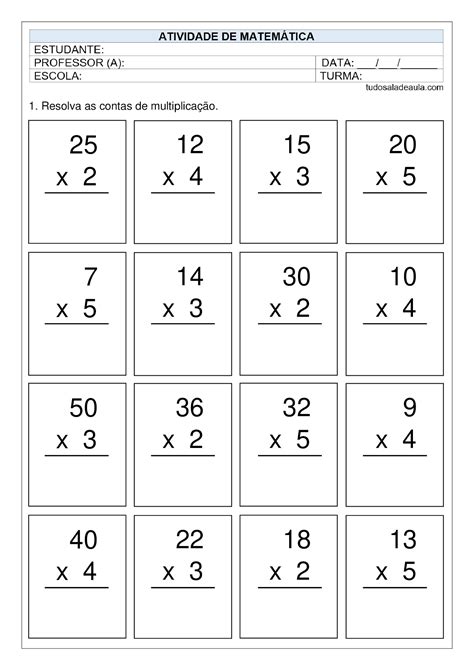 Atividade Multiplicação 4 Ano - BINKEDU
