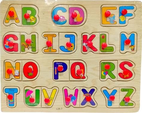 RVM Toys Wooden Puzzle English Alphabet ABCD Children Knob Educational ...