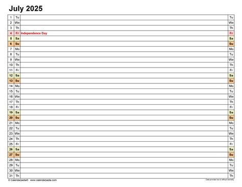 Free Printable Scheduling Calendar July 2025