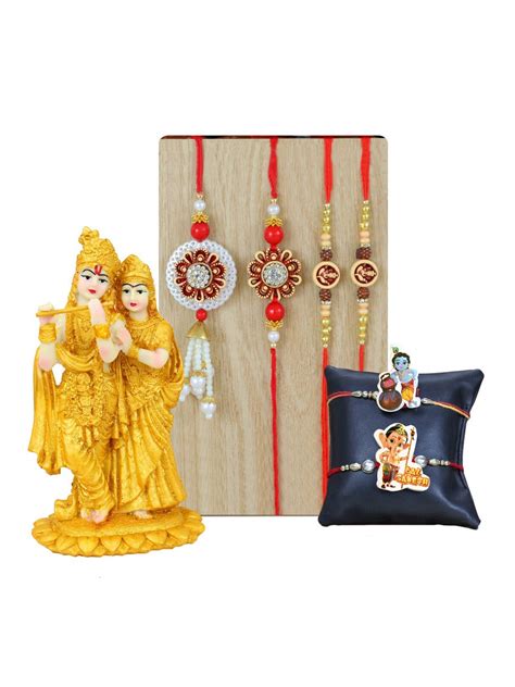 Buy | Set of 4 Bhaiya Bhabhi & Kids Family Rakhi Set with Statue | Tied ...