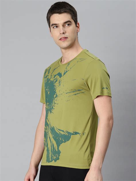 Alcis Men Olive Green Printed Anti Static Slim Fit Sports T-shirt ...