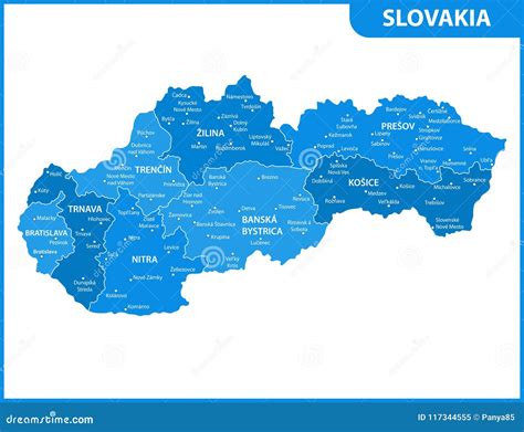 The Detailed Map of Slovakia with Regions or States and Cities ...