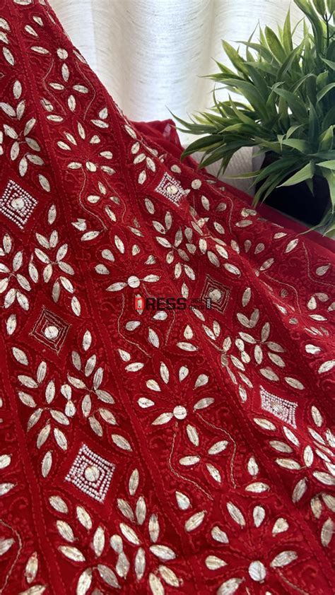 Red Pearl & Gota Patti Chikankari Kurta Dupatta Set – Dress365days