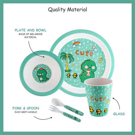 Stehlen set of 5 pcs kids feeding set, Pure melamine, GREEN PEAS