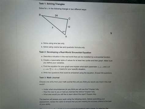 Solved Task 1: Solving Triangles Solve for ( ﻿x ) ﻿in the | Chegg.com