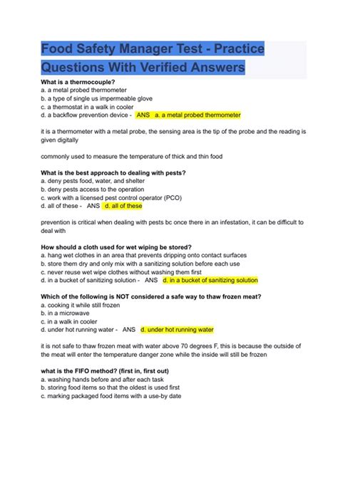 2024 Food Safety Manager Test - Practice Questions With Verified ...