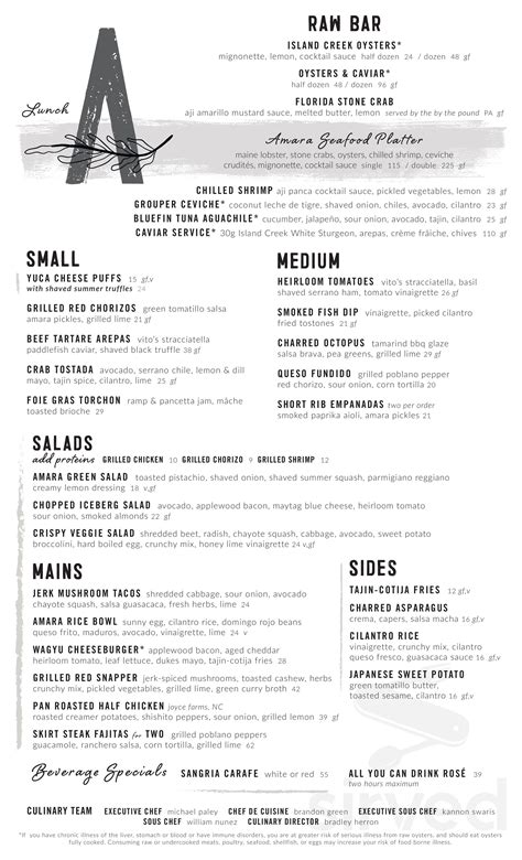 Menu for Amara at Paraiso in Miami, FL | Sirved