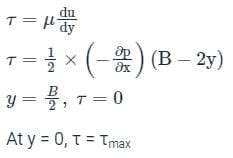 In a laminar flow between two fixed parallel plates, the shear stress ...