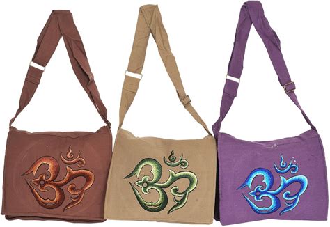 Exotic India Lot of Three Jhola Bags with Embroidered Om - Multi ...