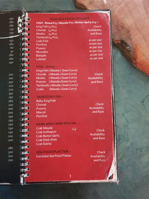 Menu at Kamlabai Sea Food Restaurant, Mapusa