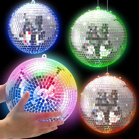 Glooglitter 4 Pack Large LED Disco Ball Light up Mirror Disco Balls 70s ...