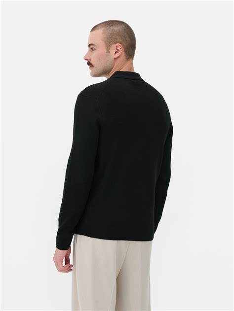 Men's Black Ribbed Polo Sweater | Primark