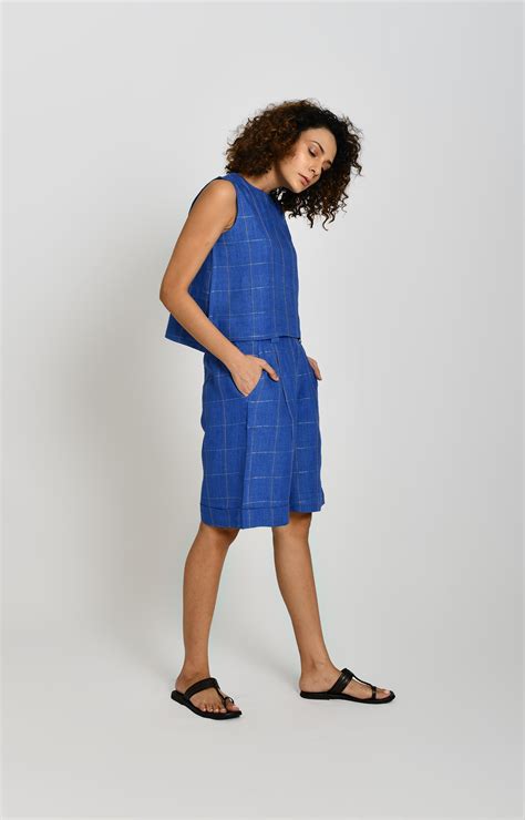 Buy Linen Bermuda- Cobalt Blue at Hiranya