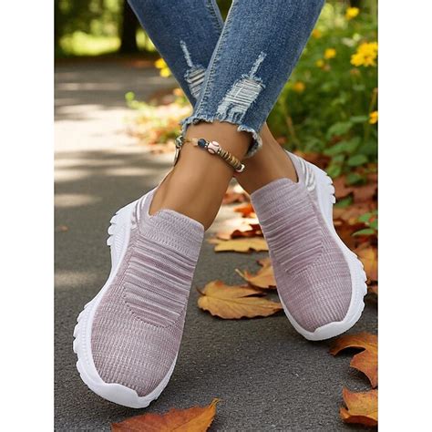 Women's Pink Flyknit Slip-On Sneakers with White Sole – Casual ...