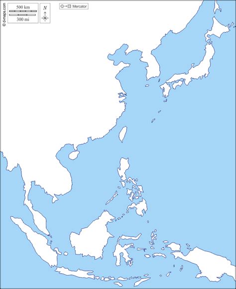 东亚 免费地图, 免费的空白地图, 免费的轮廓地图, 免费基地地图 海岸
