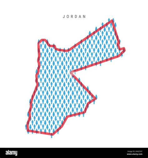 Jordan population map. Stick figures Hashemite Kingdom of Jordan people map with bold red ...