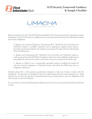 Fillable Online ACH Security Framework Guidance & Sample Checklist Fax ...