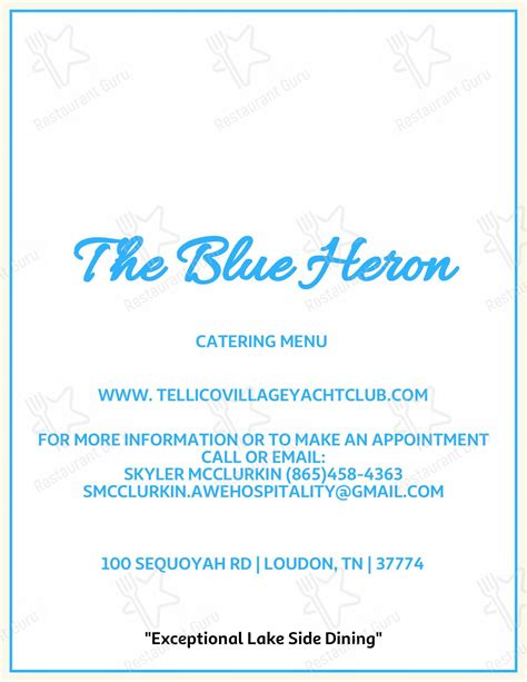 Menu at Tellico Village Yacht Club, Loudon