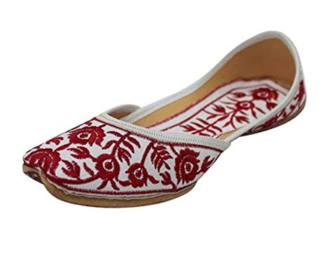 Stop n Style Women Red Punjabi Jutti Handmade Leather Indian Print Art ...