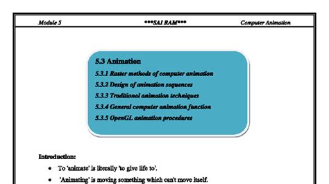Module 5: SAI RAM Computer Animation Techniques and Methods - Studocu