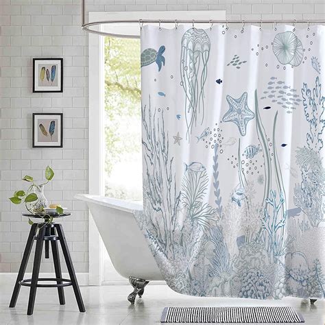 Extra Long 72"x84" Nautical Coastal Shower Curtain Set with Hooks ...