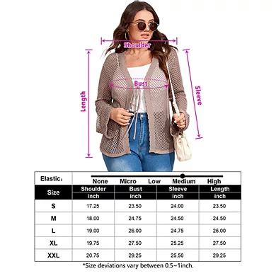 Women's Plus Size Tie Front Crochet Cardigan Hollow Out V Neck Sweater ...