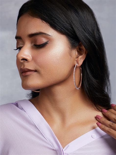Cubic Zirconia Sleek Rose Gold Diamante Hoop Earrings – Curio Cottage