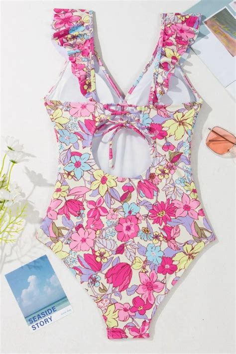 Floral Ruffle Trim Tummy Control One Piece Swimsuit – FashionUSD