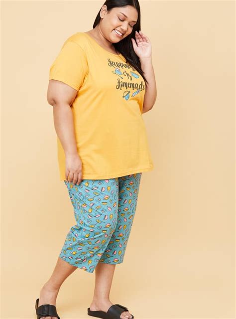 Buy Women Printed Lounge T-shirt with Capris Online at just Rs. 899.0 ...