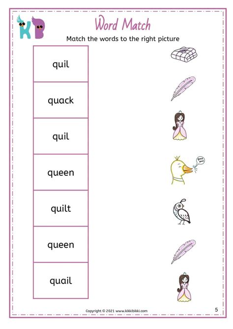 qu Words - Kindergarten Worksheet - Free Phonics Printable