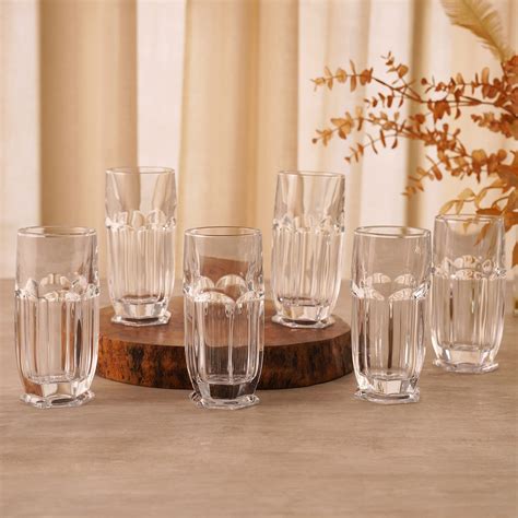 Buy PURE HOME + LIVING Set of 6 Clear Cylindrical Highball Glasses ...